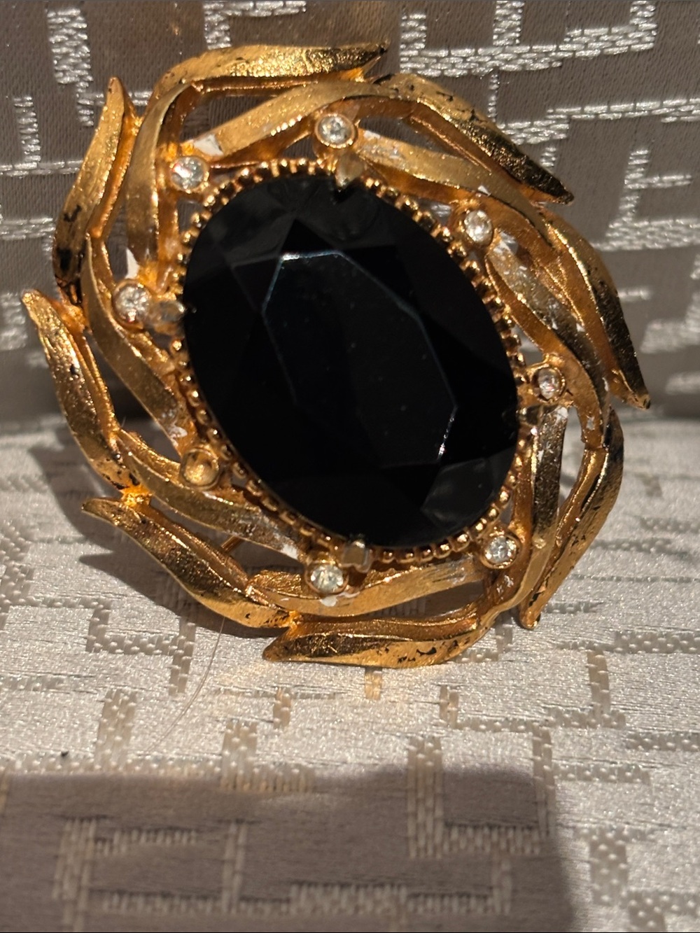 Vintage Gold-Tone Brooch with Black Center Stone